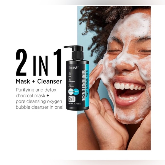 Soo'AE Black Charcoal 2 𝗶𝗻 1 Oxygen Double‎ Bubble Mask Cleanser face wash new - Picture 8 of 8